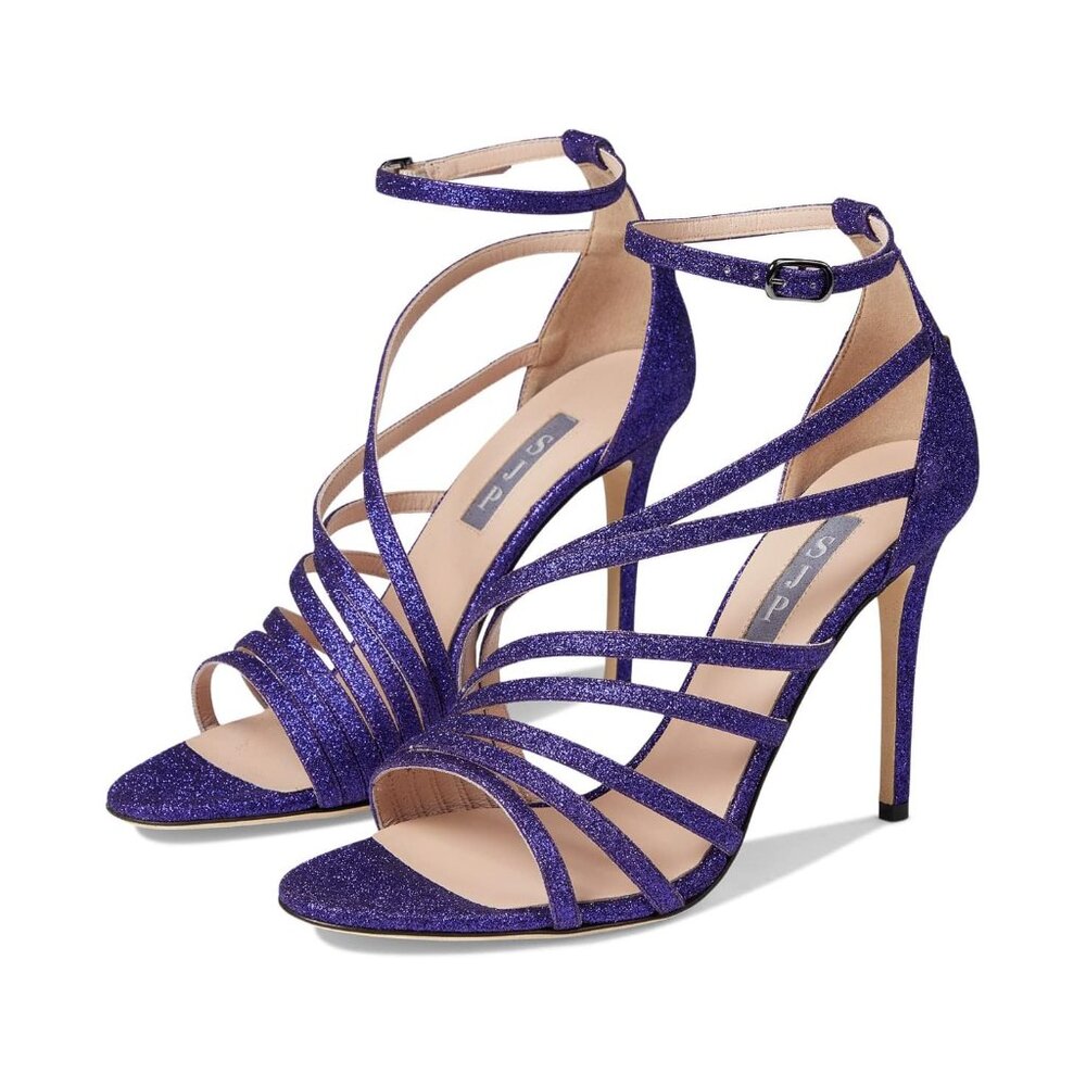 SJP by Sara Jessica Parker Benson Purple Glitter Strappy Stiletto Heel Size 39.5
